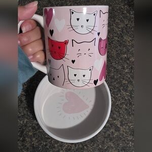 Zak! Pink Cat-Themed Ceramic Mug And Pet Bowl